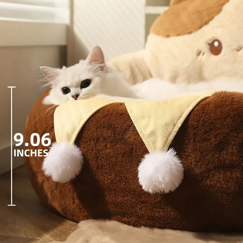 Round Plush Pet Bed With Warm Deep Sleep Cushion